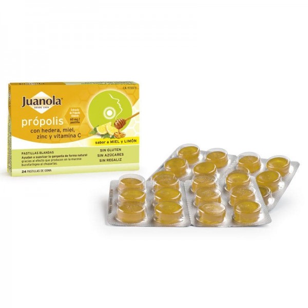 Juanola Própolis con Hedera, Miel, Zinc y Vit C Sabor Miel y Limón 24 Pastillas Blandas